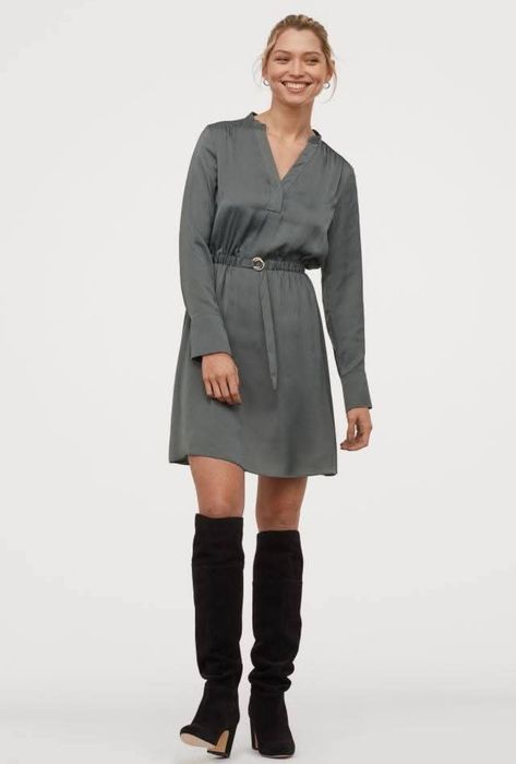 H&M p.S/36 атласна сукня-сорочка плаття сіро-зеленого кольору