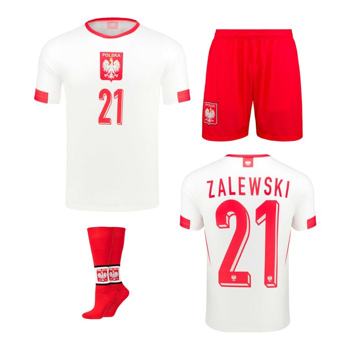 Strój / komplet piłkarski ZALEWSKI POLSKA + getry rozm. 128