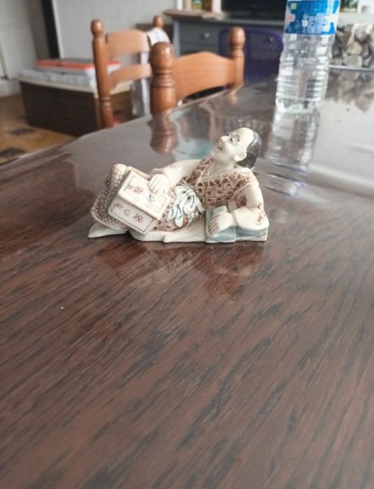 Conjunto Figuras de Netsuke japonês - Samurai e criança