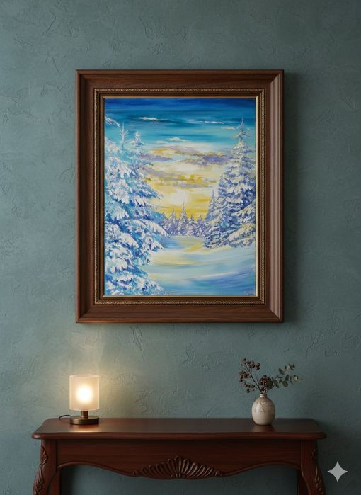 Картина маслом Зима Новогодний подарок