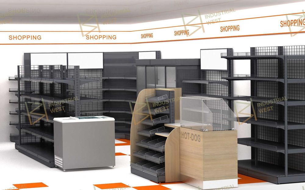 Стелажі, касові бокси, прикасова зона, холодильне обладнання