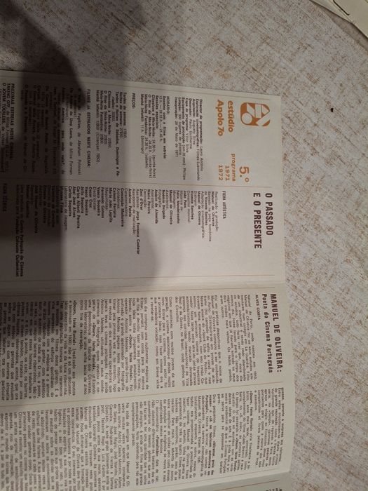 Programa antigo cinema Manoel Oliveira O passado e o presente Apolo 70