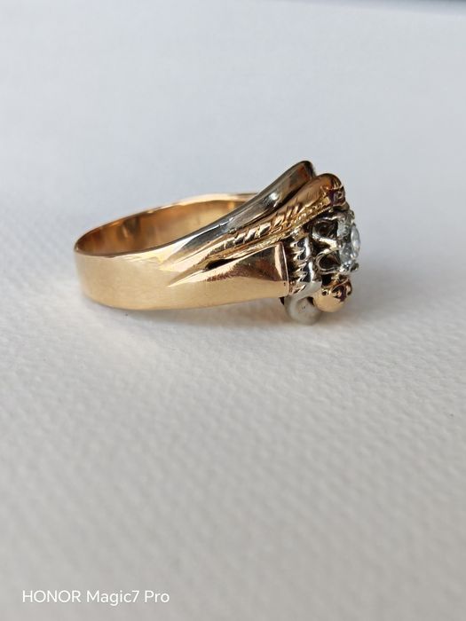 Pierścionek, złoto 14k, naturalny brylant 0,41 ct.