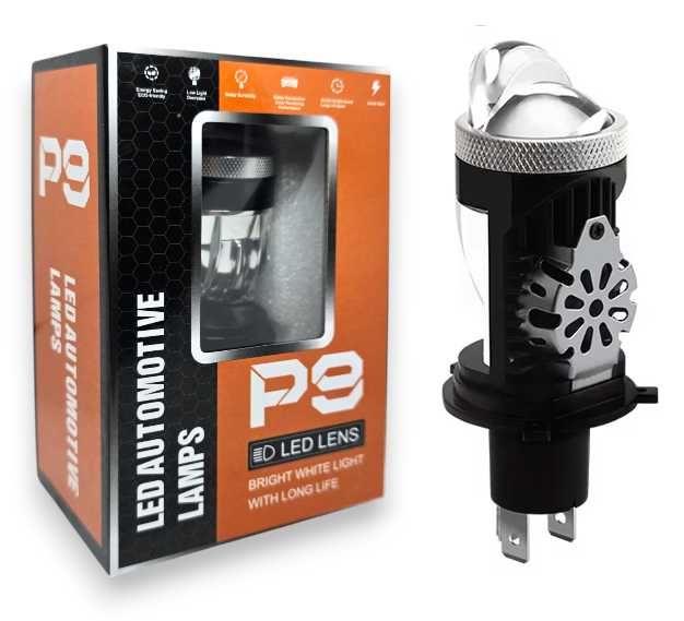 Лампа світлодіодна лінзована із цоколем H4 P9 60W 6500K 12V Mini лінза