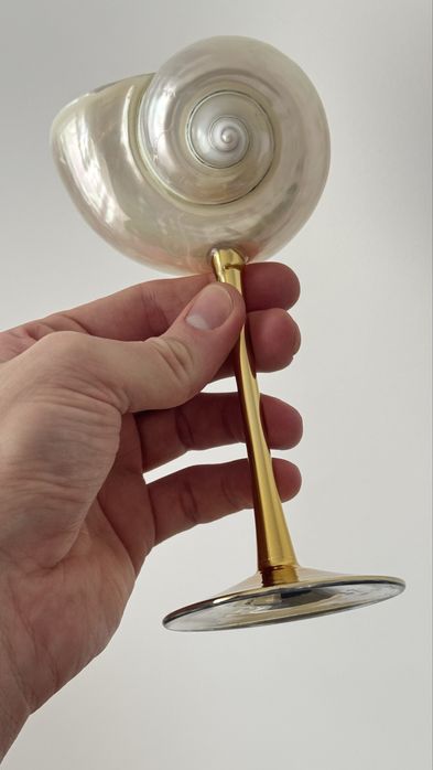 Kieliszki muszle masa perłowa złota stópka do szampana drinków NOWE