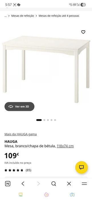 (Vendo até 30 de junho) 1 Mesa de jantar HAUGA + 4 Cadeiras VIHALS Em bom estado