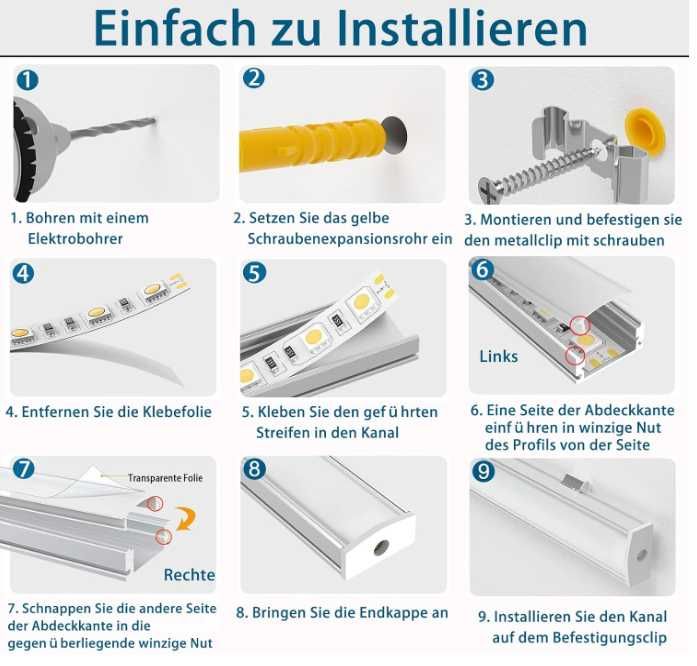 Profil aluminiowy LED 1 m 6 szt. U do taśm LED 12 mm