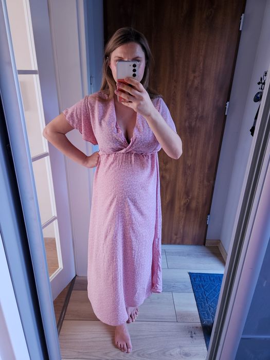 Sukienka różowa w kwiatki s/m ciążowa