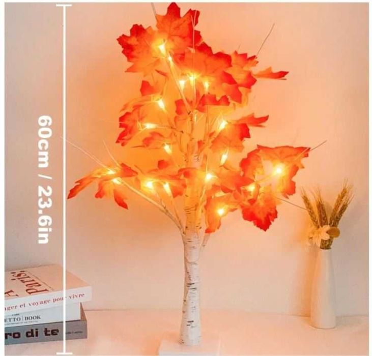 Dekoracyjne jesienne drzewko ozdobne z liśćmi klonu, 24 diody