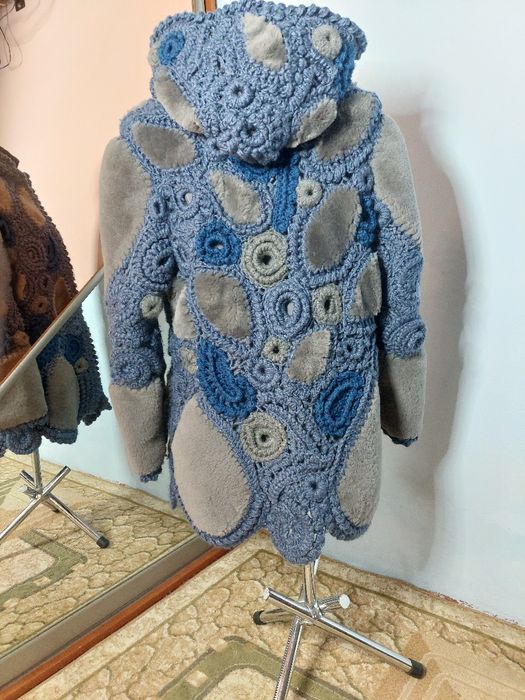 Дубленка с ирланским кружевом. Ручная работа. Эксклюзив.