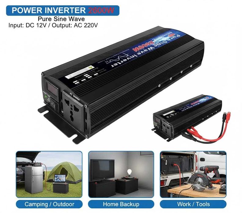 Преобразователь 12V/220v 2600W чистый синус Инвертор перетворювач