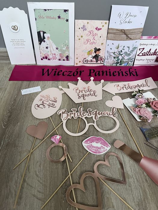 Dodatki ślubne gadżety do zdjęć dekoracje weselne ozdoby