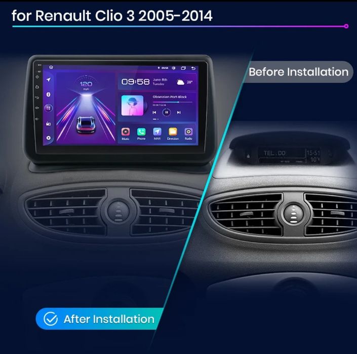 Rádio 9" Renault Clio 3 de2005-14 android CARPLAY WIFI GPS 2/32GB Novo