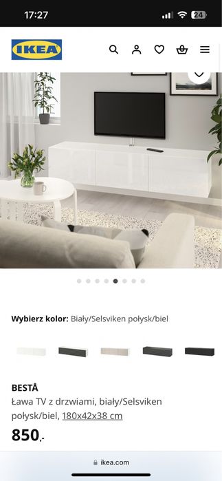Ikea besta ława szafka rtv komoda biała wisząca połysk
