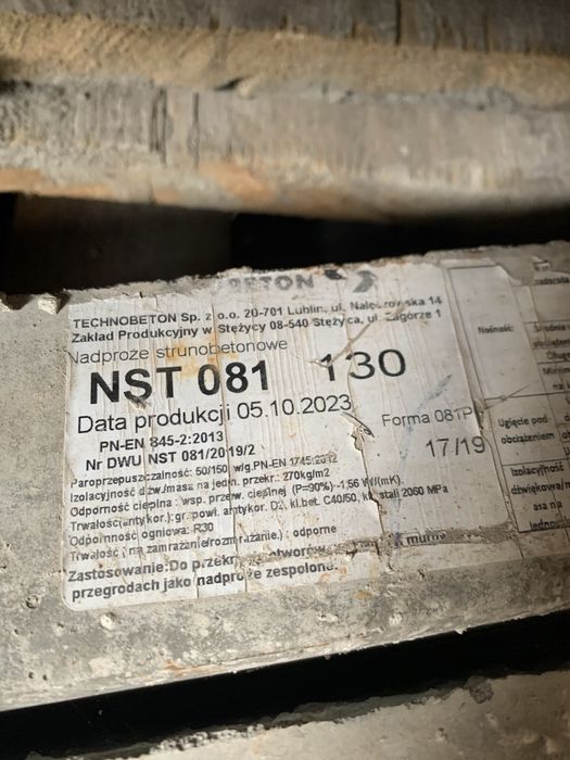 Nadproza strunobetonowe,jażemka 18/18,18/15