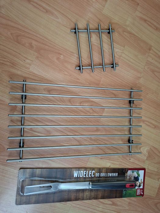 Ikea 2 podstawki stal nierdzewna + widelec do grilowania