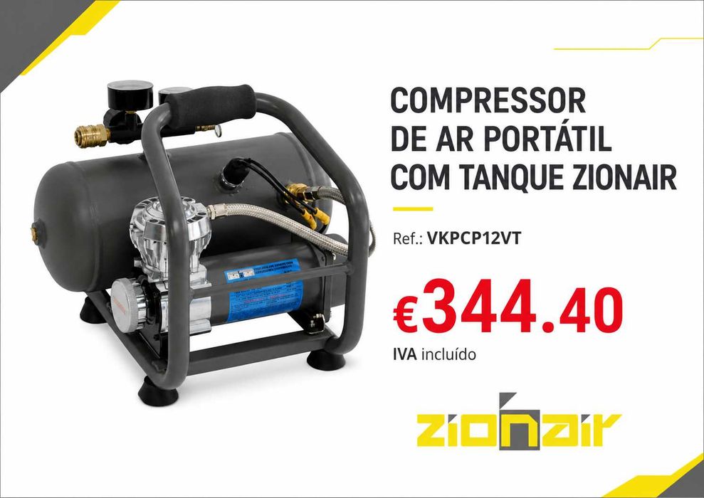 COMPRESSOR DE AR PORTÁTIL COM TANQUE 6 LITROS ZIONAIR