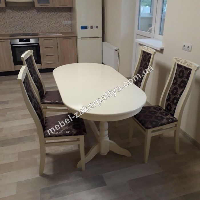 Обідній стіл стільці. Стіл розкладний овальний. Комплект стол стул