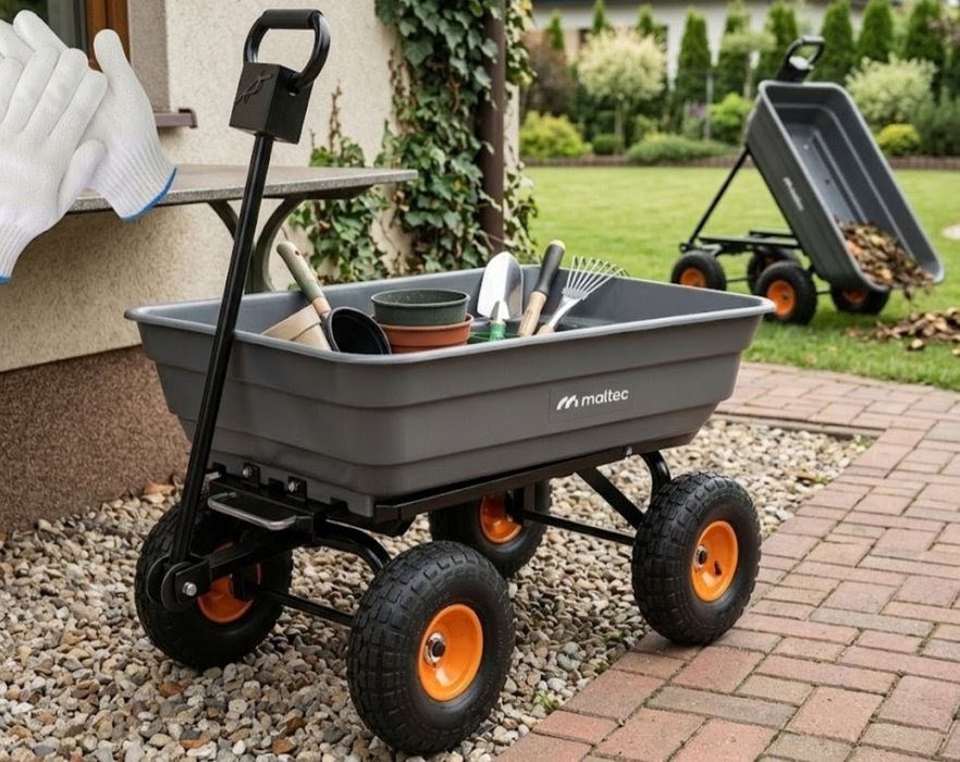 Wózek ogrodowy, wózek transportowy, taczka ogrodowa, przyczepka ogrodowa, wózek wywrotka, 300 kg, 75 l, 4 koła, pompowane koła wysyłka