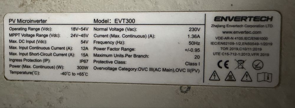 Micro-Inversor Envertech EVT300  (55€ cada)