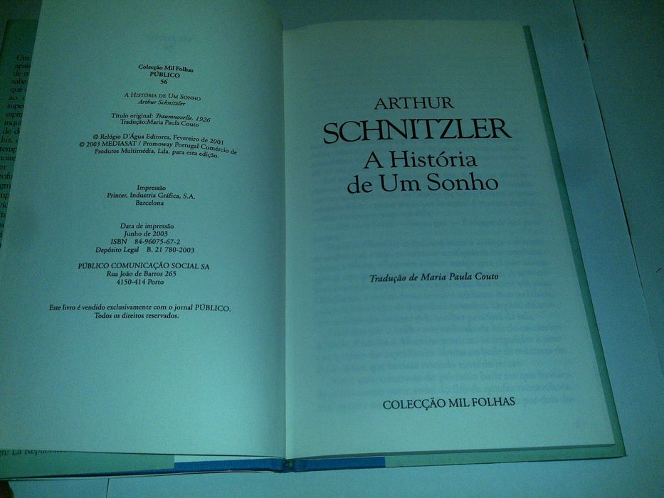a história de um sonho (arthur schnitzler) 2003 livro
