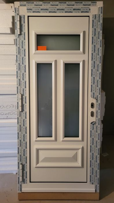 Drzwi zewnętrzne 98x220, biało - zielone, lewe do środka
