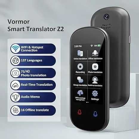 109 мов Голосовий перекладач VORMOR Z2 AI Translator з камерою і Wi-Fi