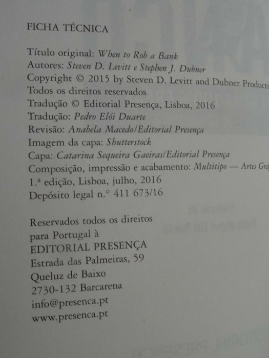 Quando Roubar Um Banco de Steven D. Levitt - 1ª Edição