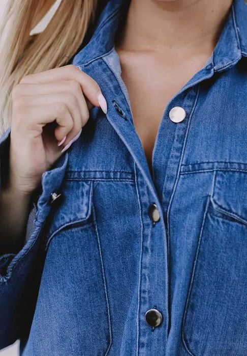 Koszula Damska Jeansowa Sophia, Tunika, Niebieska