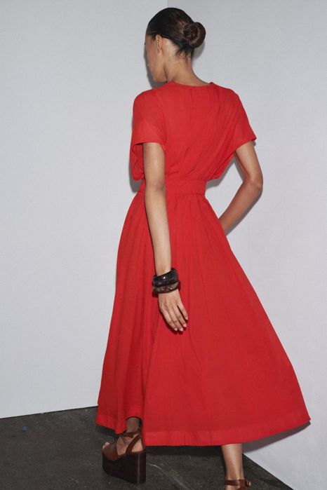 Нова  червона  міді сукня Zara (червона,чорна ,M)