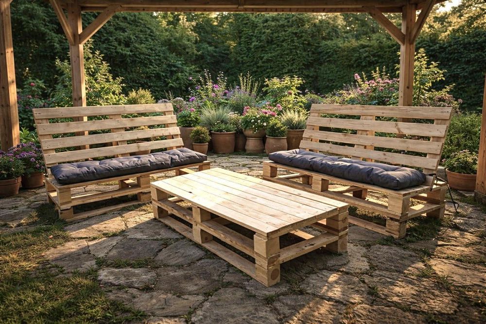 Meble ogrodowe z palet 120 cm | ławka / stolik