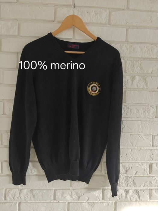 Czarny wełniany sweter z serem 100% merino klub golfowy
