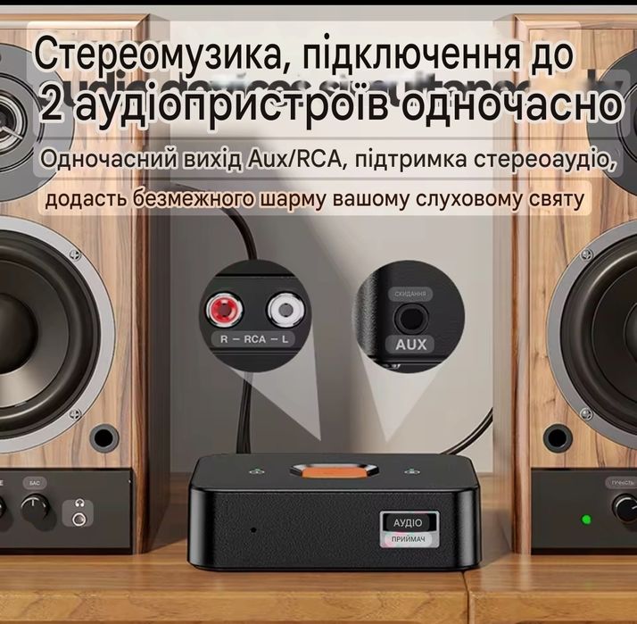 Bluetooth 6.0 аудіоприймач AUX + RCA для підсилювача, музичного центру
