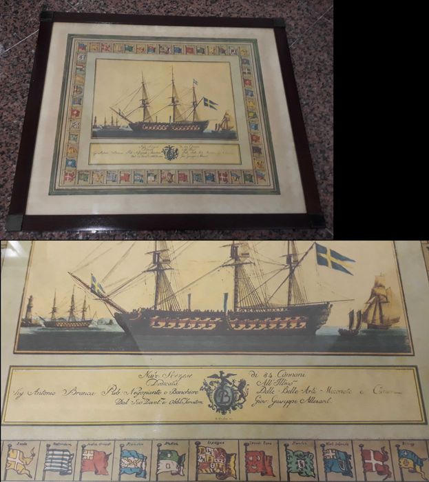 Conjunto de 3 gravuras — reproduções do Museu de Marinha — emolduradas