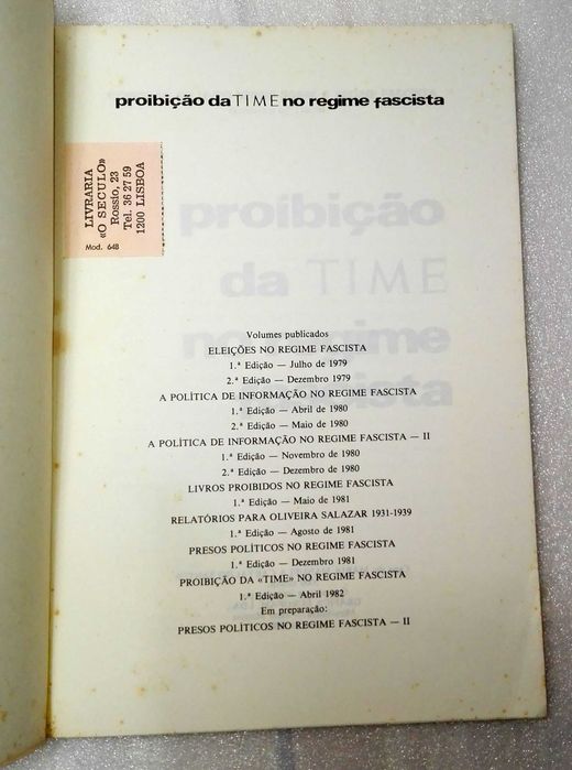 Livro A Proibição da TIME no Regime Fascista