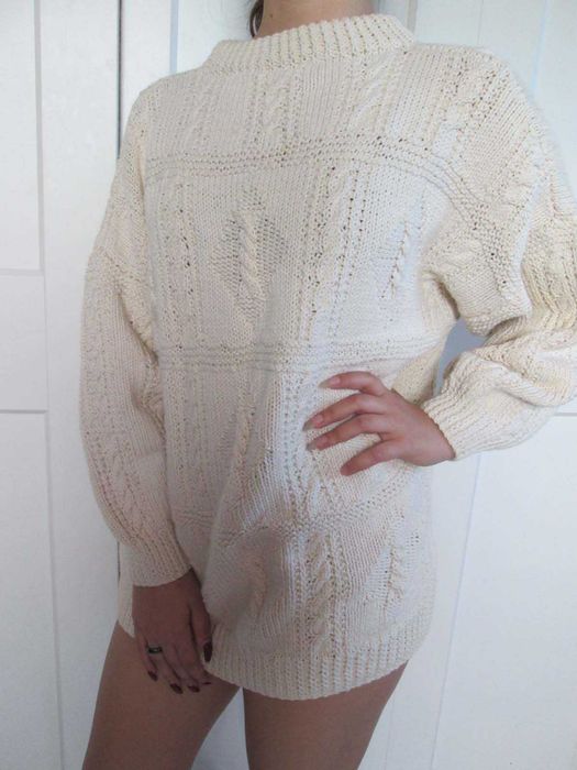 Handame ręcznie robiony sweter beżowy wełna? S M L XL uniwersalny