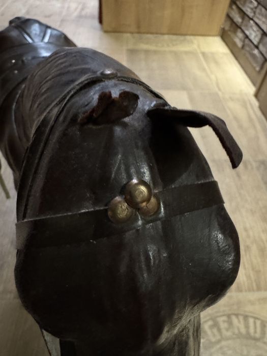 Duży kolekcjonerski drewniany koń obciągany skórą Klasyk antyk vintage