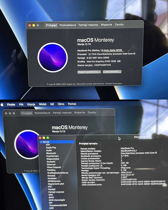Apple MacBook Pro 2,7/8gb/256Gb 13 cali, 2015 r.