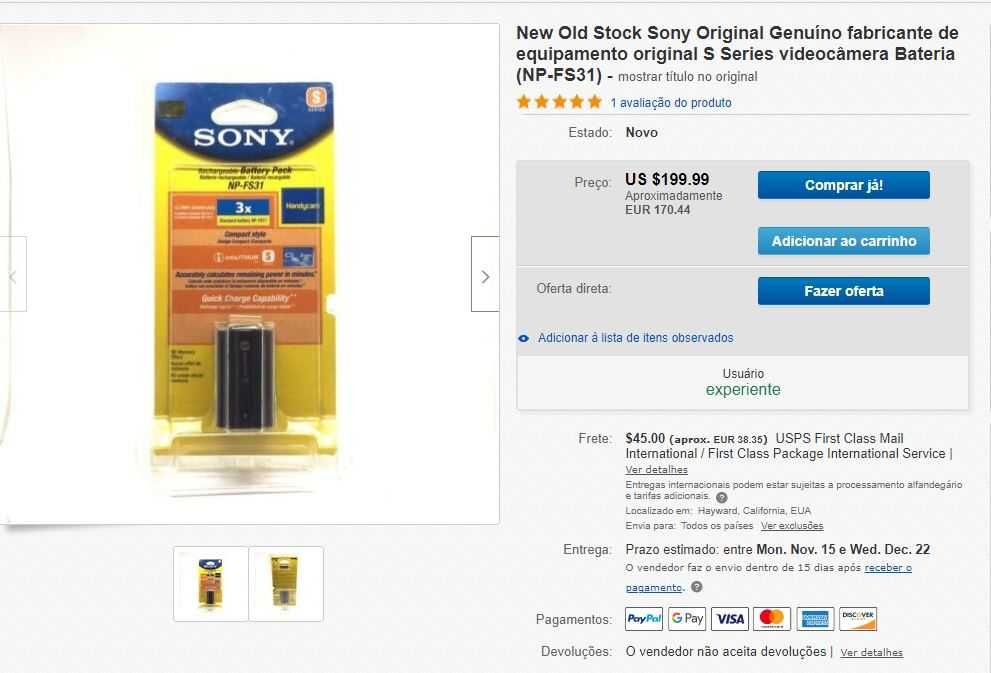 Bateria Sony NP-FS31 Lithium Ion. NOVA! Dentro de embalagem fechada.