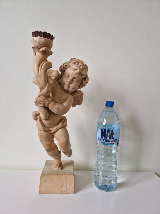 Rzeźba drewniana Anioł / Putto 52 cm – ręcznie rzeźbiona, styl barok