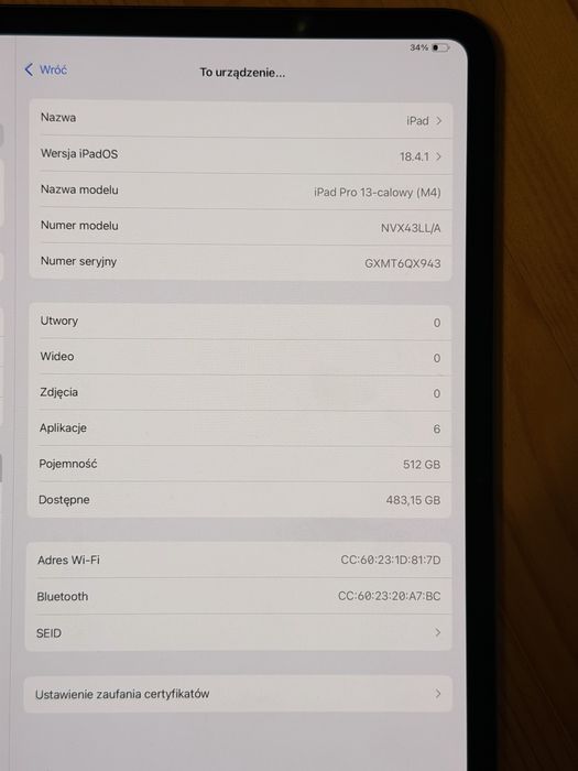 iPad Pro 13 M4 512GB WiFi Nowy 0 Cykli Gwarancja 2027