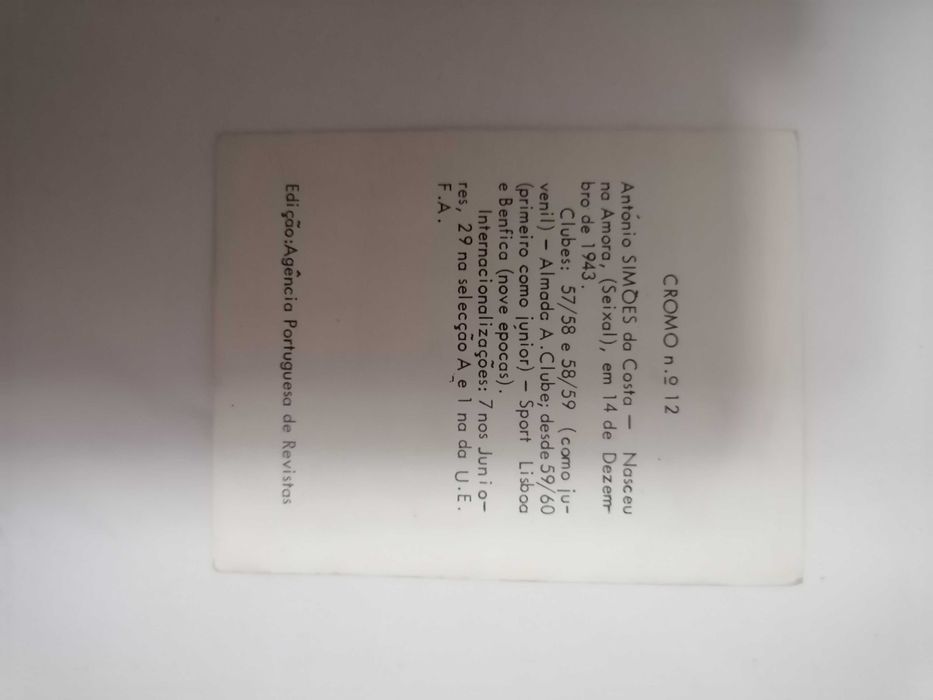 Cromo SIMÕES (Benfica) Anos 60's Agência Portuguesa de Revistas