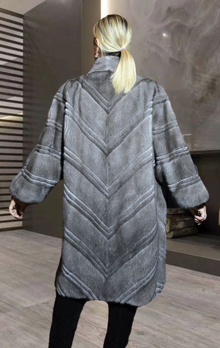 Норкова шуба BRASCHI оверсайз норка Blue iris  105 см