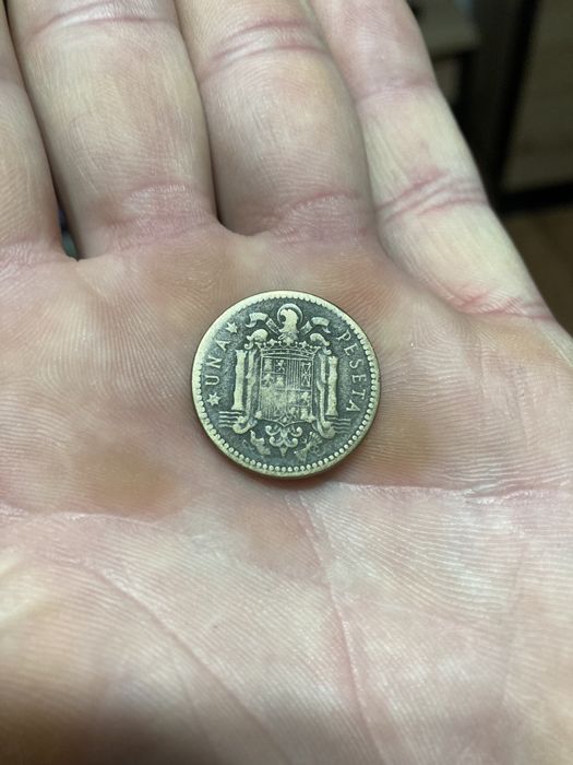 Moneta Hiszpańska 1 Uno Peseta 1947 destrukt