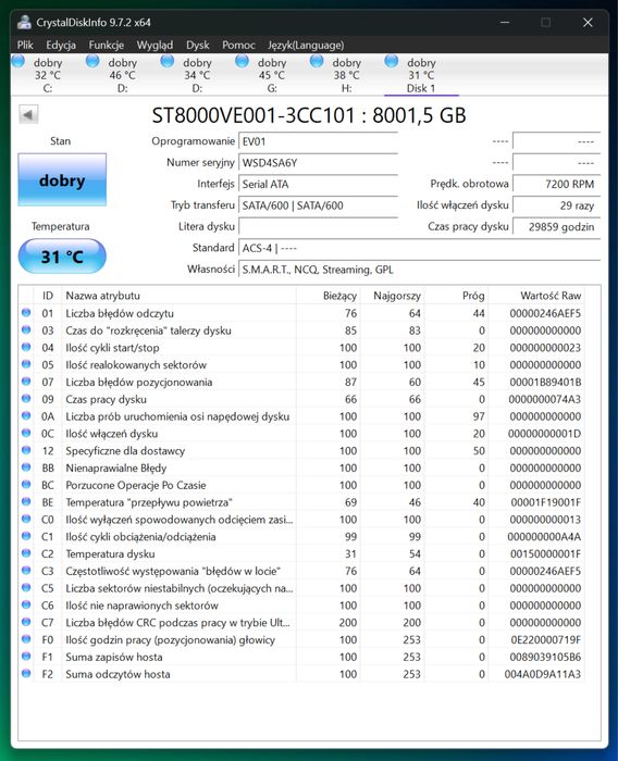 Dysk Seagate HDD 8TB, sprawny, bez bad sektorów