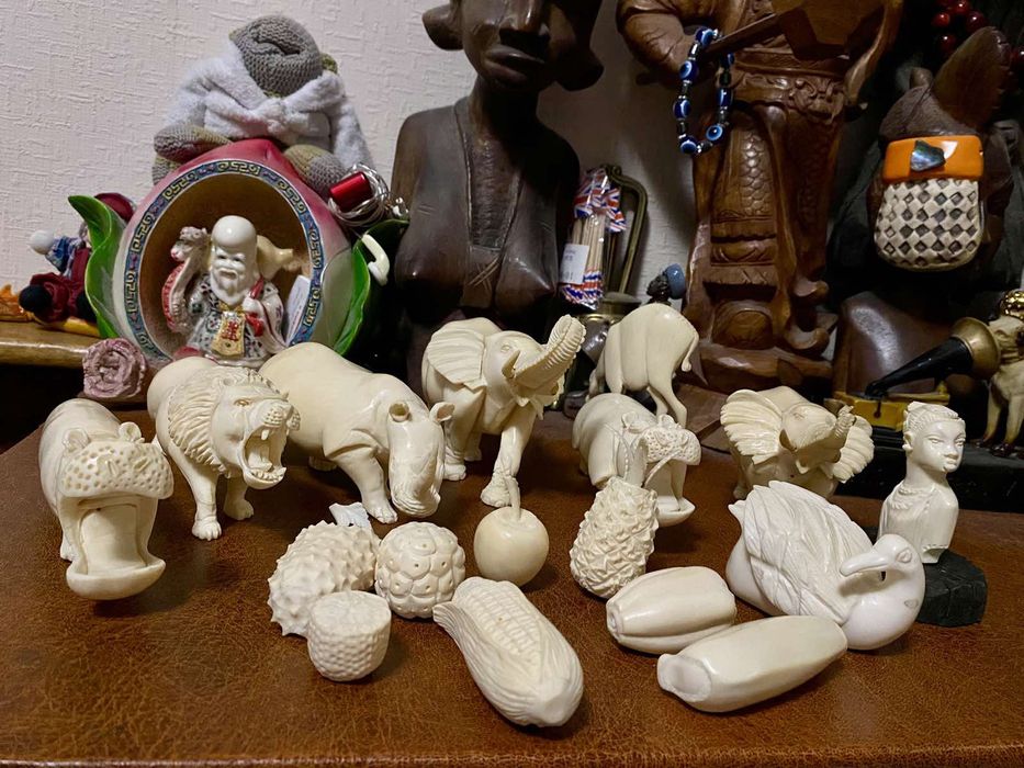 Статуэтка слон, носорог, бегемот, лев, сл. кость, антиквариат