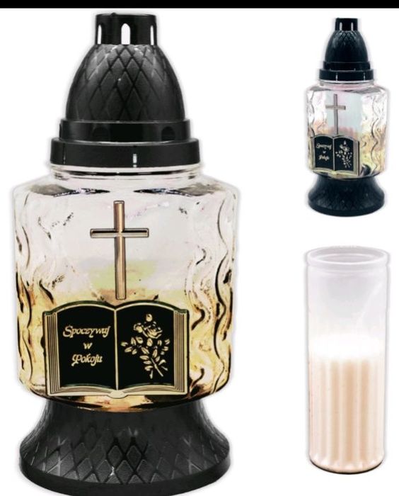 4szt. Znicz lampion szklany +wkład 25 cm