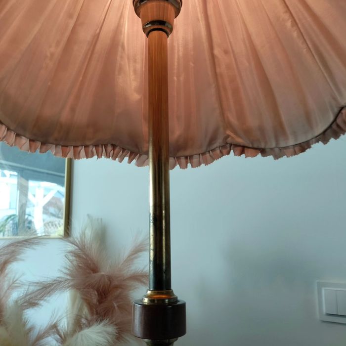 WYSOKA STARA LAMPA PODŁOGOWA  abażur różowa  vintage retro prl stojąca