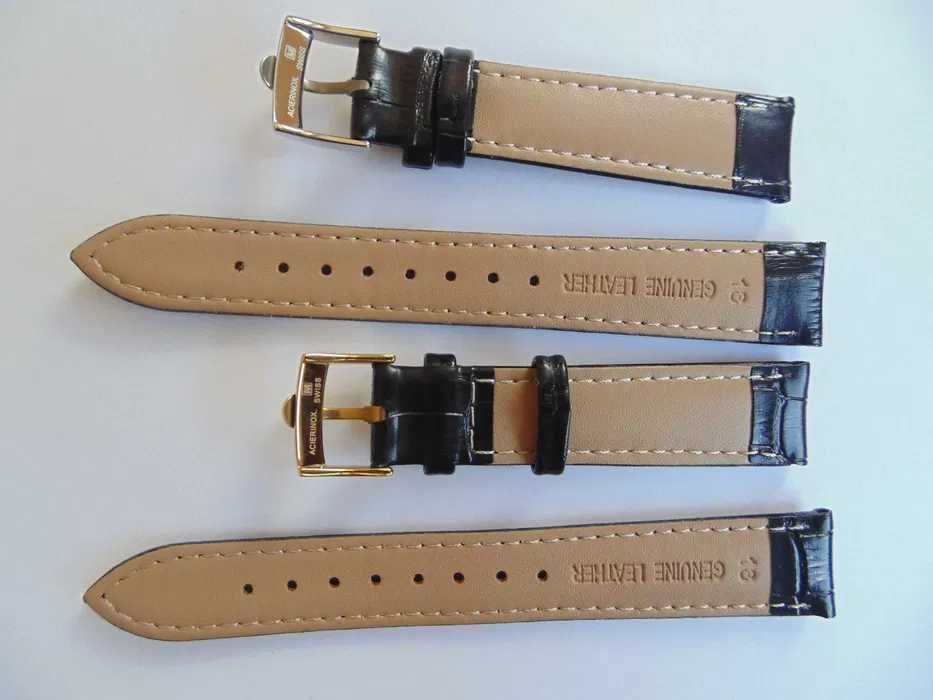 Pasek skórzany 18mm czarny do zegarka Omega klamra z logo