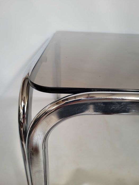 bauhaus stolik chromowany dymione szkło 83x83x46 vintage lata 70 masywny